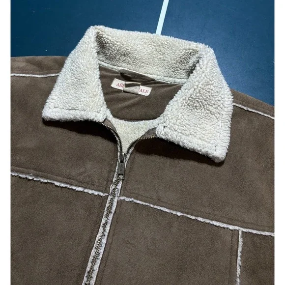 Vtg Aeropostale Faux Suede Leather Jacket Sherpa Lined Men's Large Brown 90s Y2K